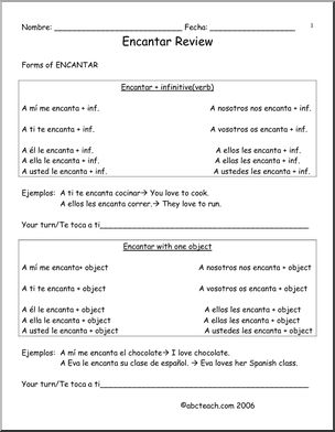 Spanish: Spanish 1 Ã± ExplicaciÃ›n de “encantar”. (secundaria).
