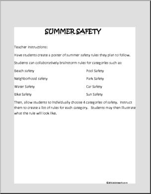 Summer Writing – End of Year Summer Safety (grades 3-5)