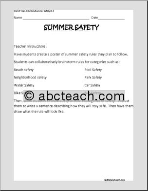 Summer Writing – End of Year Summer Safety (k-2)