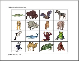 Bingo Cards: Endangered Animals (elem/upper elem) – color