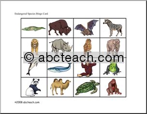 Bingo Cards: Endangered Animals (elem/upper elem) – color