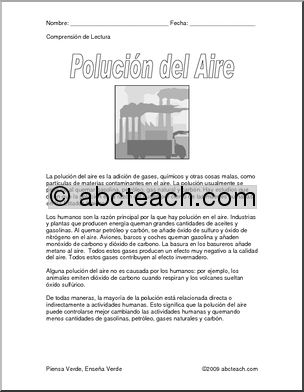 Spanish: ComprensiÃ›n de Lectura: La PoluciÃ›n del Aire (elementaria/secundaria)