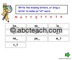 Interactive: Notebook:Phonics: Fill in Missing Letters- ET