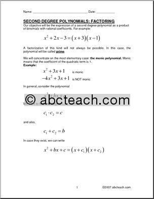 Factoring 2nd Degree Formulas (high school) Rules and Practice