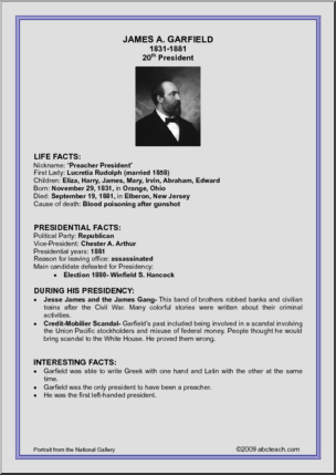 Fact Card: 20th President – James A. Garfield