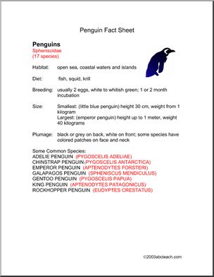 Fact Sheet: Penguins