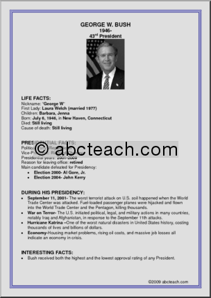 Fact Card: 43rd President – George W. Bush