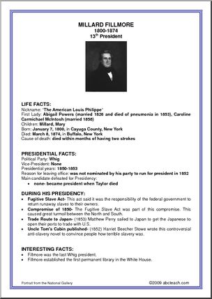 Fact Card: 13th President – Millard Fillmore