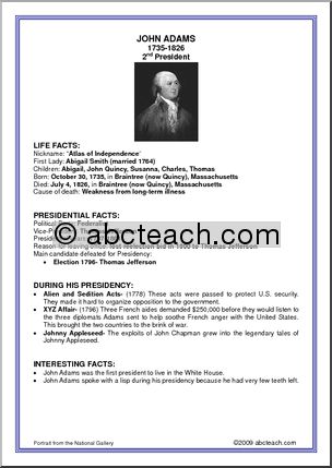 Fact Card:  2nd President – John Adams