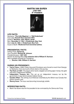 Fact Card:  8th President – Martin Van Buren