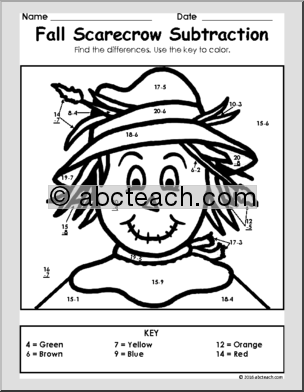 Fall: Math: Subtraction Coloring Packet (elem)