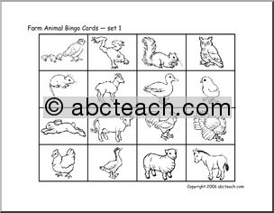 Bingo Cards: Farm Animals (b/w)