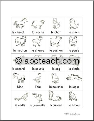 French: Farm Bingo check sheet