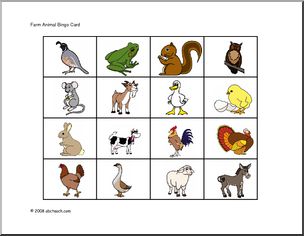 Bingo Cards: Farm Animals (color)