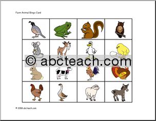 Bingo Cards: Farm Animals (color)