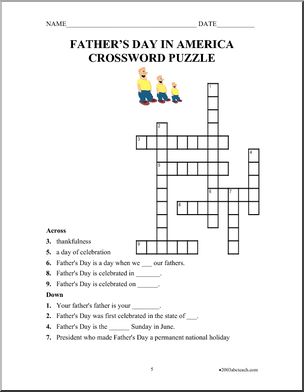 Father's Day Reading Comprehension - June - Crossword Puzzle and Word ...