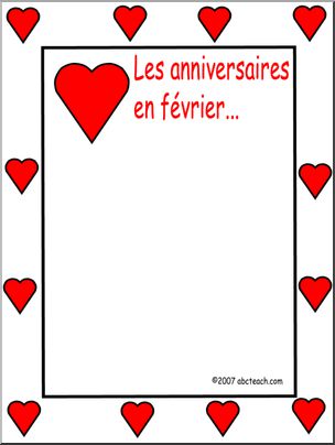 French: Affiche pour montrer les anniversaires en fÃˆvrier