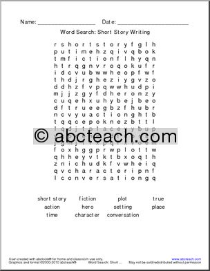 Word Search: Writing Short Story (easy) (elementary