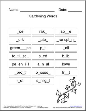 Missing Letters: Gardening Vocabulary