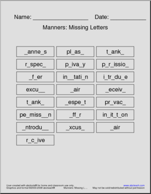 Missing Letters: Manners