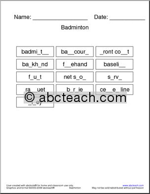 Missing Letters: Badminton Terminology