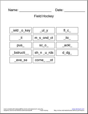Missing Letters: Field Hockey Terminology
