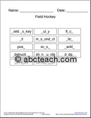 Missing Letters: Field Hockey Terminology