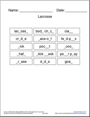 Missing Letters: Lacrosse Terminology