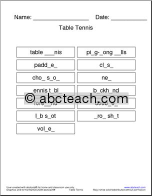 Missing Letters: Table Tennis Terminology