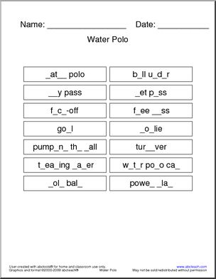 Missing Letters: Water Polo Terminology