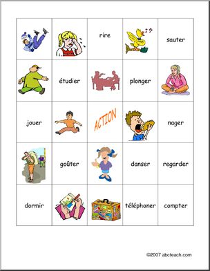French: Bingo–verbes d’action