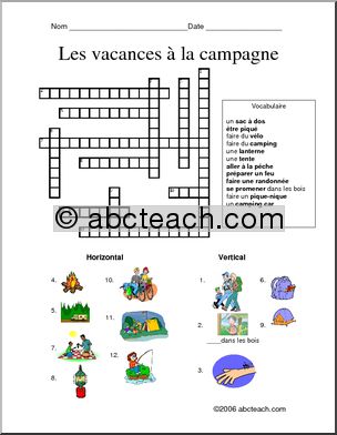 French: Mots croisÃˆs des vacances â€¡ la campagne