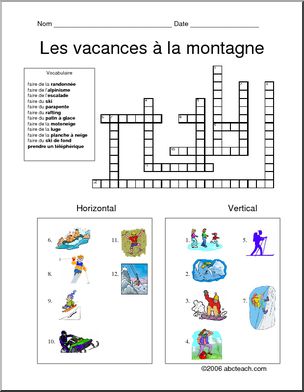 French: Mots croisÃˆs des vacances â€¡ la montagne