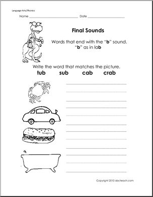 Phonics: Final Consonant Sound “b” (primary) – Abcteach