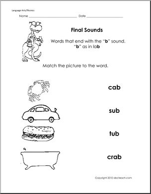 Phonics: Final Consonant Sound “b” (primary) – Abcteach