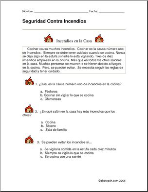 Spanish:   ComprensiÃ›n de texto – Cuidado con los incendios (elementaria)