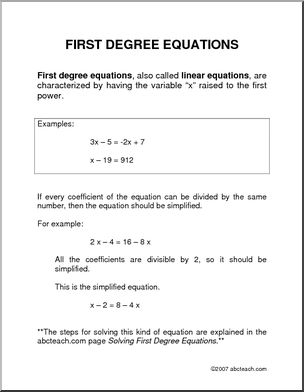 Linear Equations (middle school) Rules and Practice