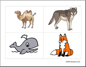 Flashcards: Animals–camel, wolf, whale, fox (ESL)