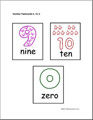 Flashcards: Numbers 9,  10,  0