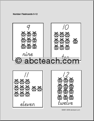 Numbers 9-12 (ladybugs, b/w) Flashcards