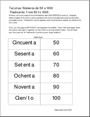Spanish:   Tarjetas: NË™meros de 50 a 1000 (elementaria/secundaria)