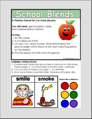 Phonics: Folder Game – School Blends (beginning blends pr, sc, sk, sl, sm)