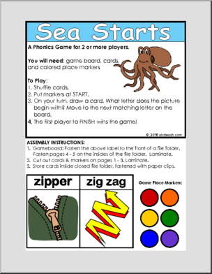 Folder Game – Sea Starts (beginning sounds c, k, s, q, z)’ Phonics