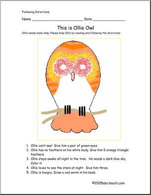 Ollie Owl (primary) Following Directions