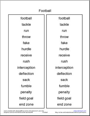Football Terminology Spelling List