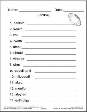 Unscramble the Words: Football Terminology