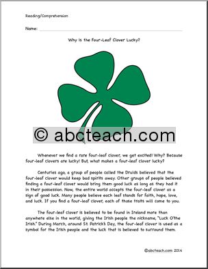 Easy Reading Comprehension: History of the Four Leaf Clover