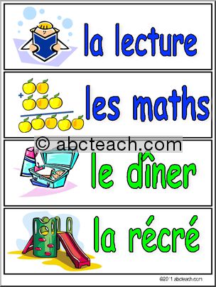 French: Schedule Cards: Set 1
