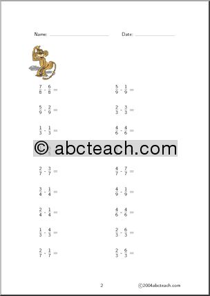 Fraction Subtraction (set 1) Worksheet