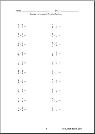 Fraction Subtraction (set 3) Worksheet